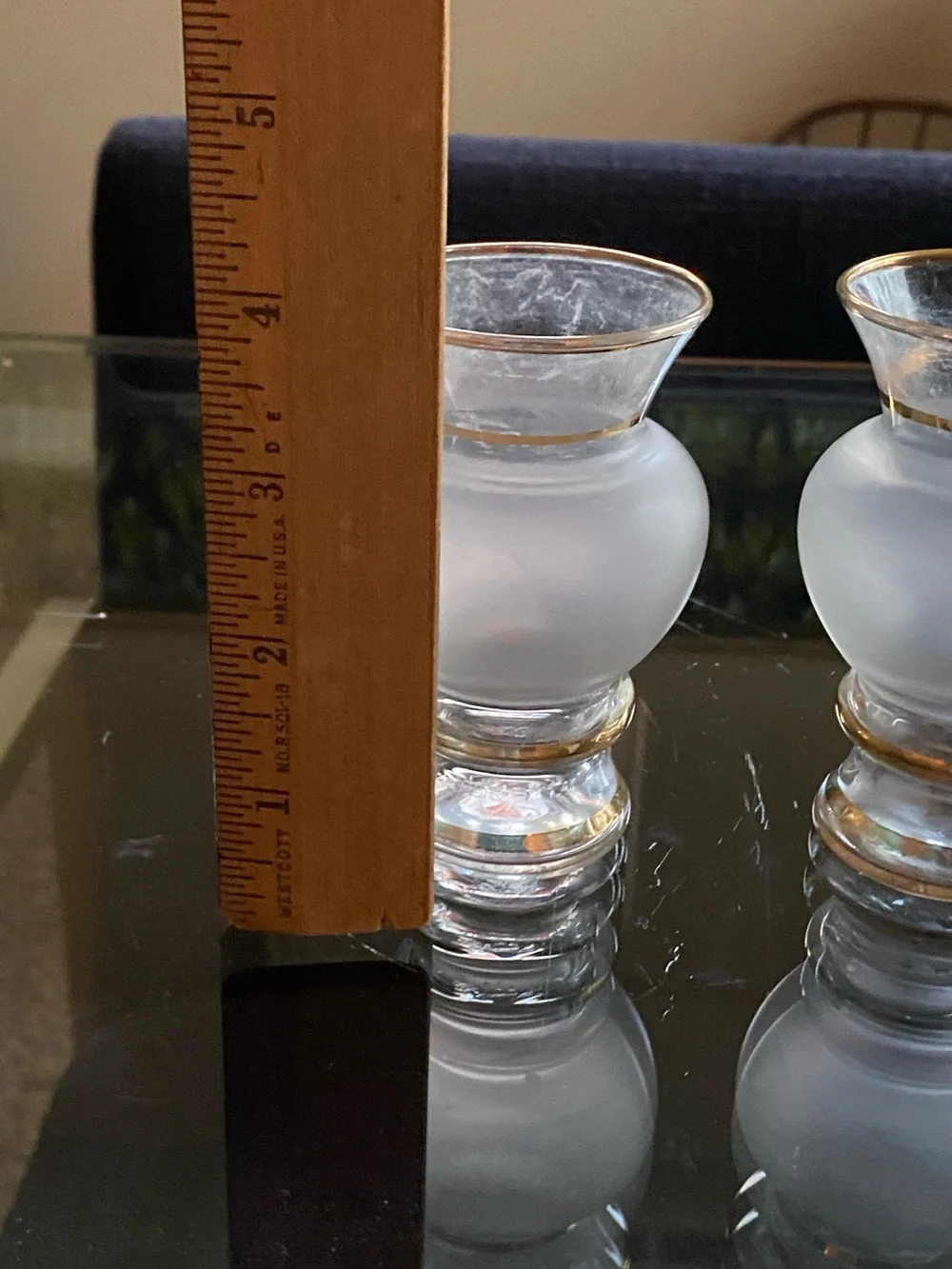 Vtg 50s Bartlett-Collins Frosted Mini Bud Vases w Gold Trim Set of 2